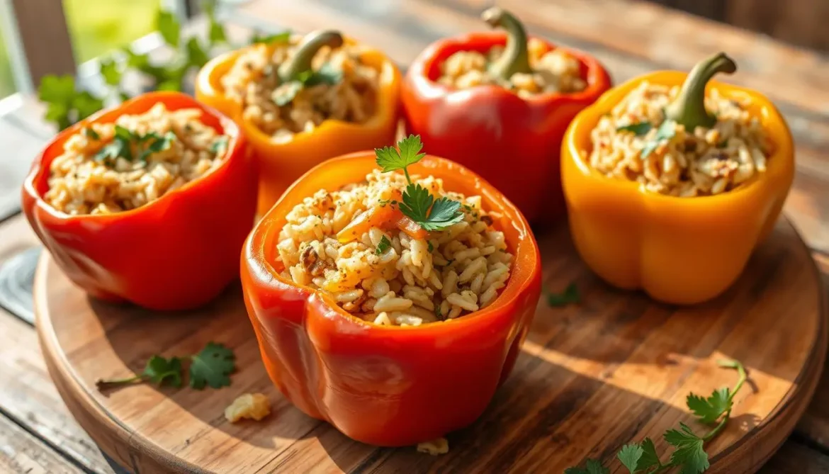 Paprika mit Reis gefüllt
